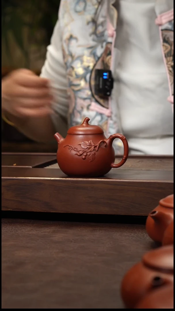 茶壶紫砂朱泥泥绘茄瓜130cc左右