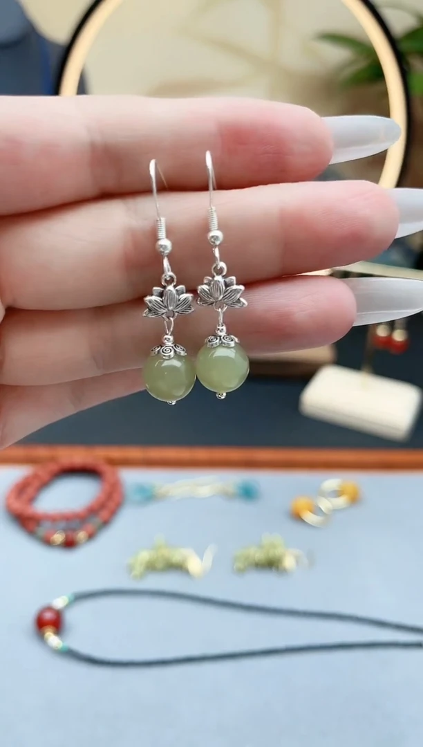 东陵石银S925镶嵌耳饰6512