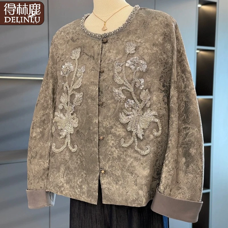 中式国风妈妈装外套女开衫秋装新款上衣气质百搭中老年夹克衫外搭