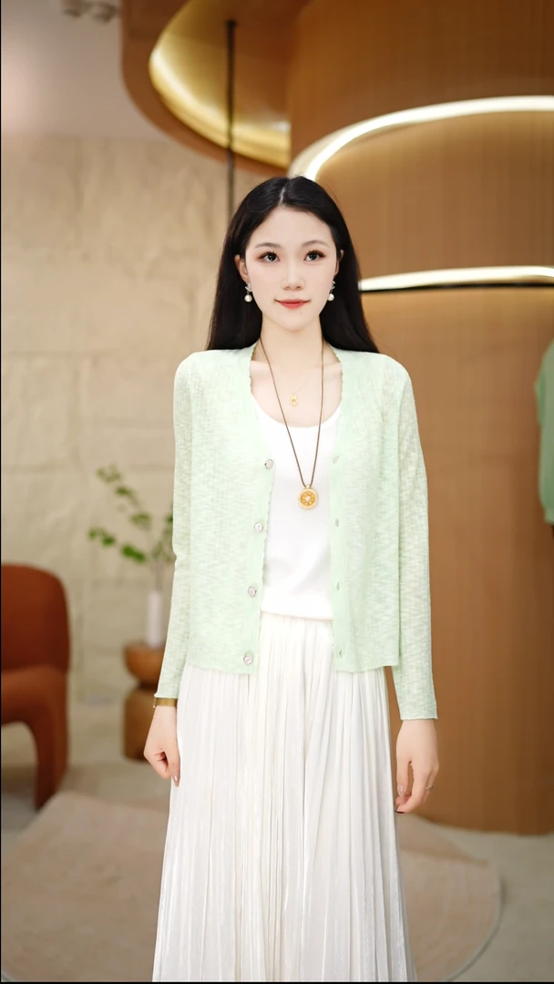 凉感长袖空调衫夏季烫钻新款轻薄防晒针织开衫V领薄上衣5161