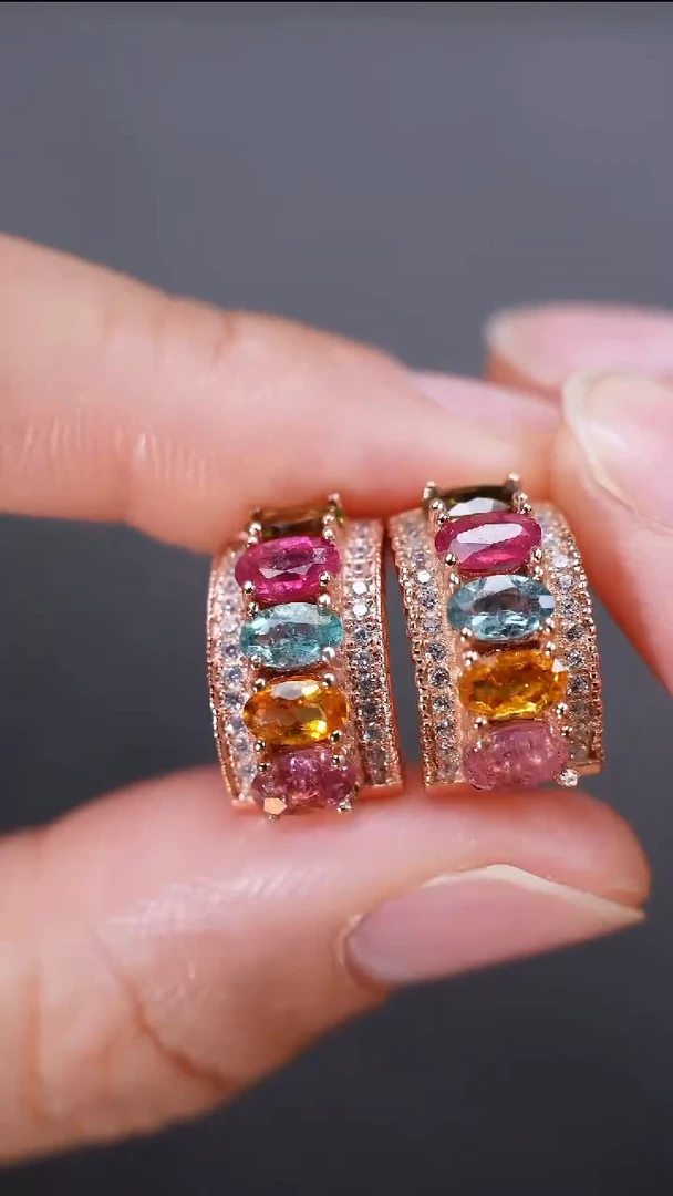 耳饰银S925镶嵌碧玺耳饰