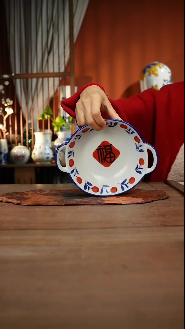 当代高温釉下彩手绘陶瓷餐具