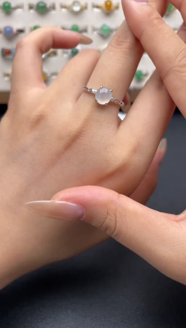 银S925镶嵌戒指翡翠一物一证一礼盒