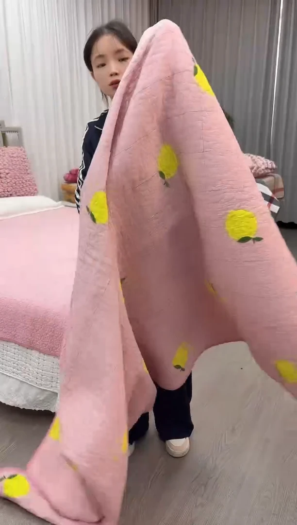 棉福利床盖方格柠檬120*210