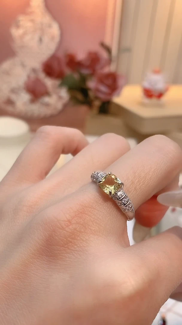 银S925镶嵌戒指黄晶方切