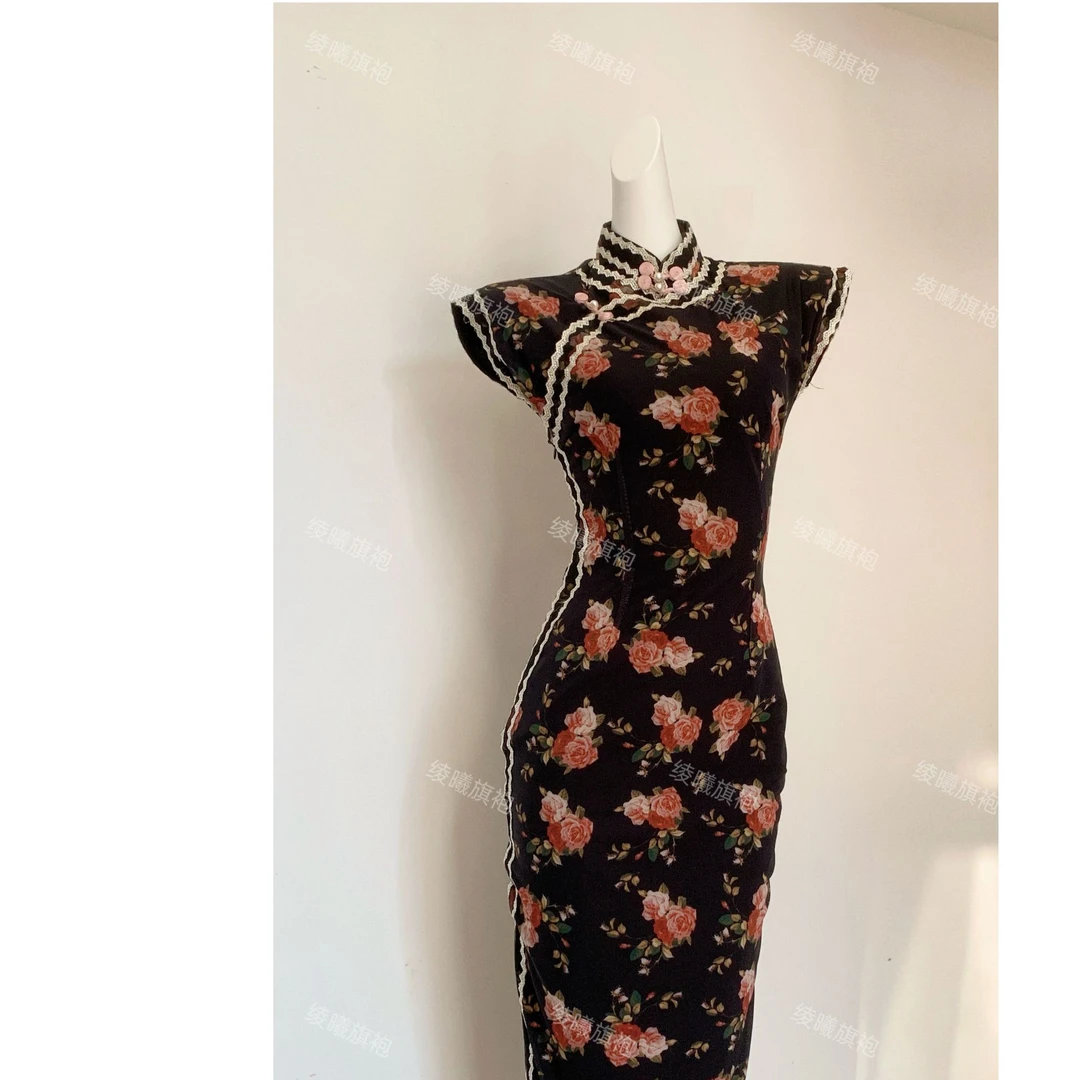 【胭脂海棠】绫曦2025春夏新款旗袍气质碎花少女法式印花复古显瘦