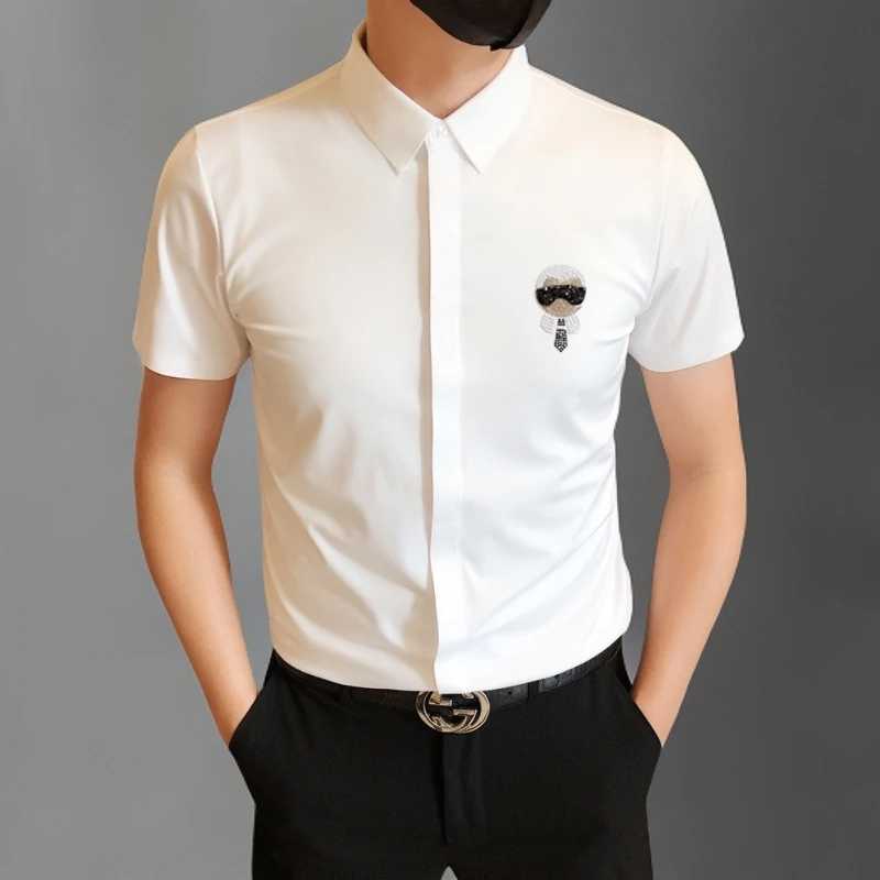 男士欧货潮牌夏季免烫抗皱高级感商务休闲衬衣怪兽老佛爷短袖衬衫