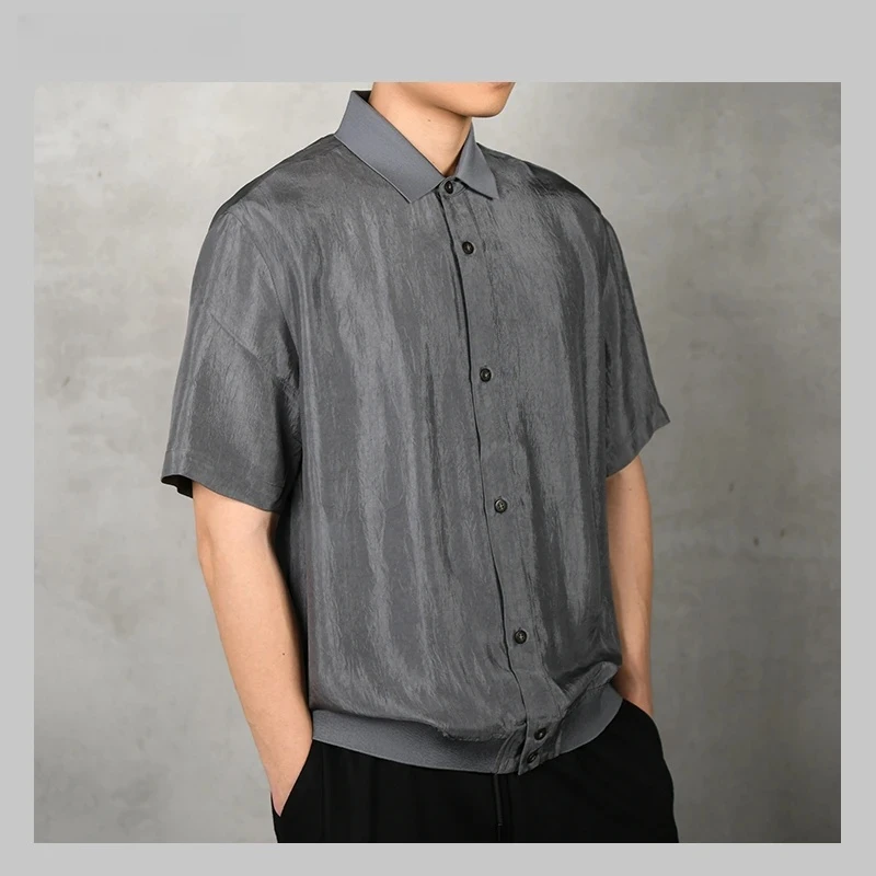 北纬三十度设计师男装夏季垂顺高级丝滑百搭时尚凉感短袖经典衬衣