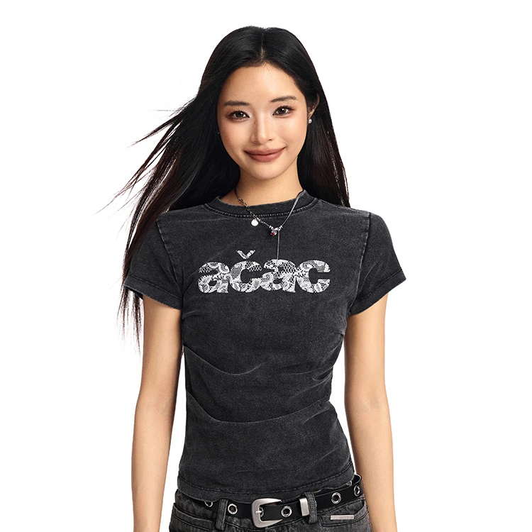 【Achock官方店】美式辣妹修身短袖T恤女夏季新款复古正肩上衣潮