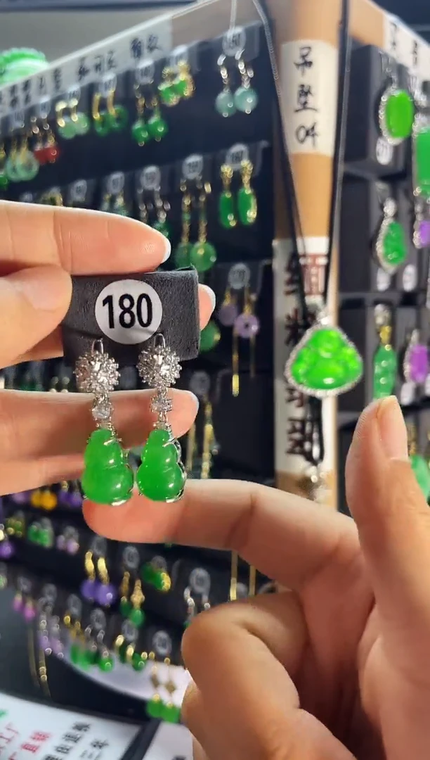 翡翠银S925镶嵌耳饰180...