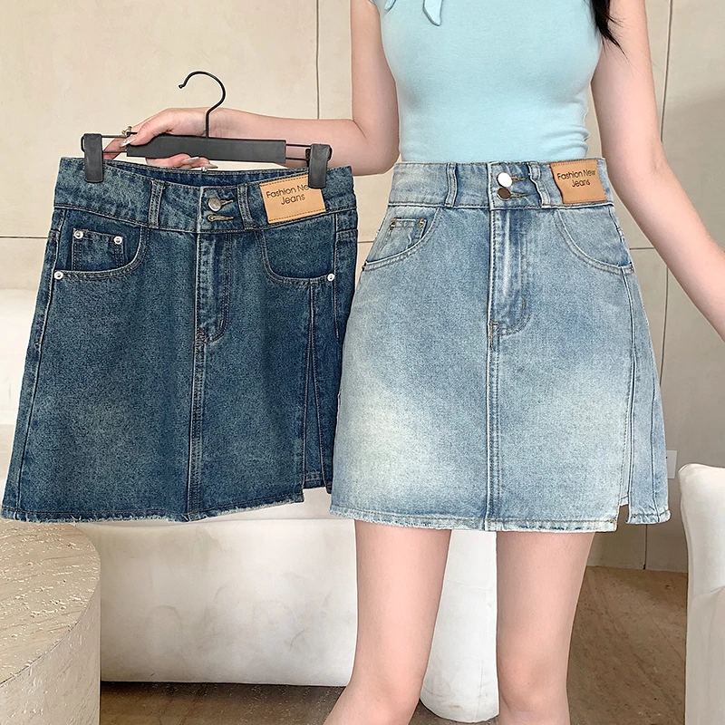 大码女装高腰设计感百搭牛仔短裙胖mm夏季新款显瘦大码牛仔半身裙