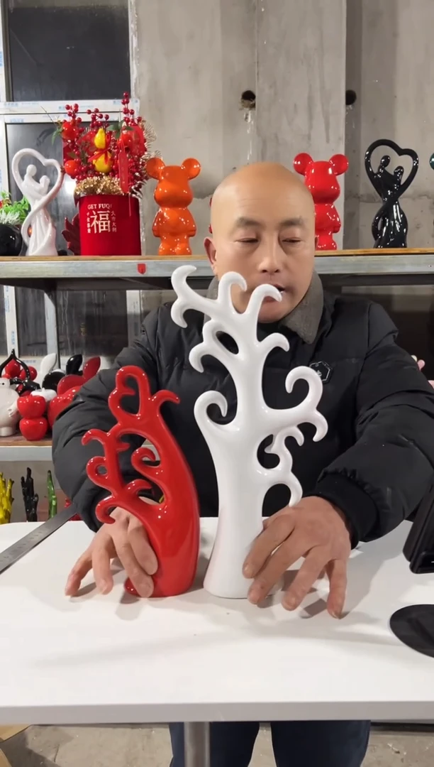 【闪购商品】摆件陶瓷摆件红白爱情树一对