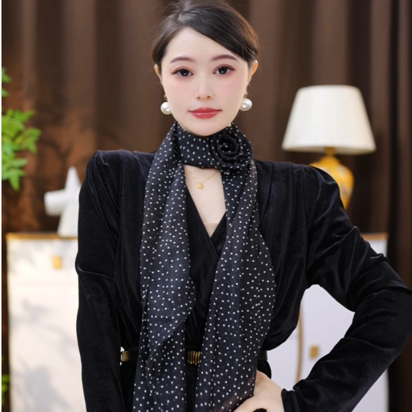 春夏高档纯色玫瑰花旅游时尚波点气质洋气女士精致丝巾