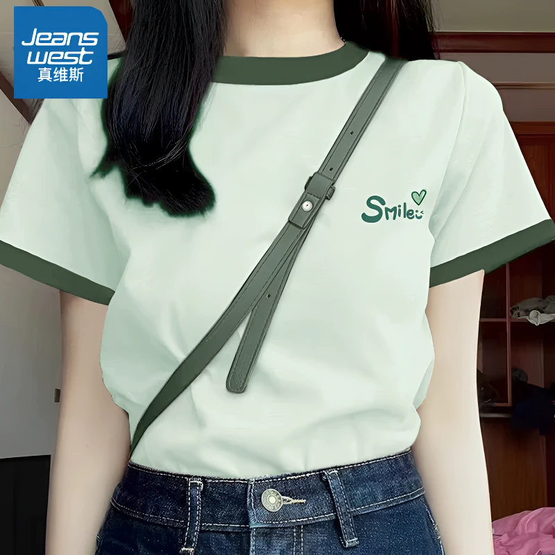 真维斯短袖t恤女夏季撞色纯棉上衣2025新款洋气衣服百搭小众女装