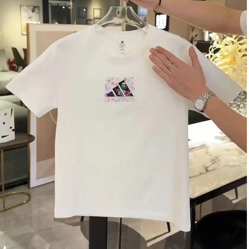 夏季高档纯棉t恤男装青年印花款圆领短袖T恤时尚男士百搭宽松运动