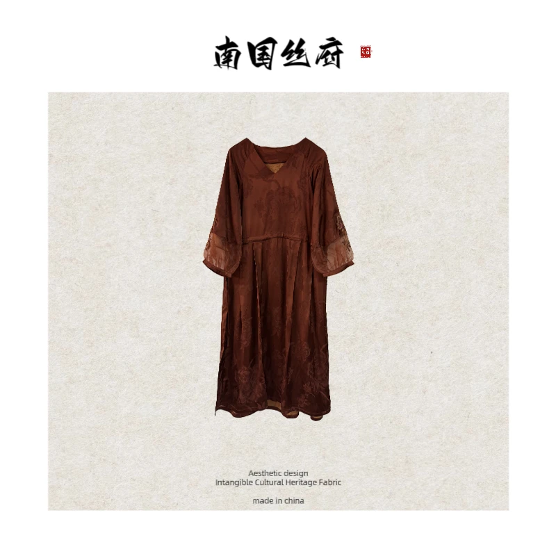 【梵花·连衣裙】专柜清版|国风元素刺绣网纱袖·裙长120