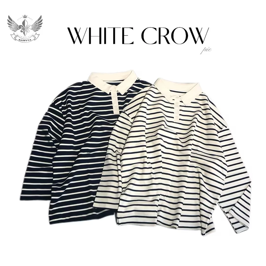 白乌鸦【带领条纹T】7265长袖休闲百搭