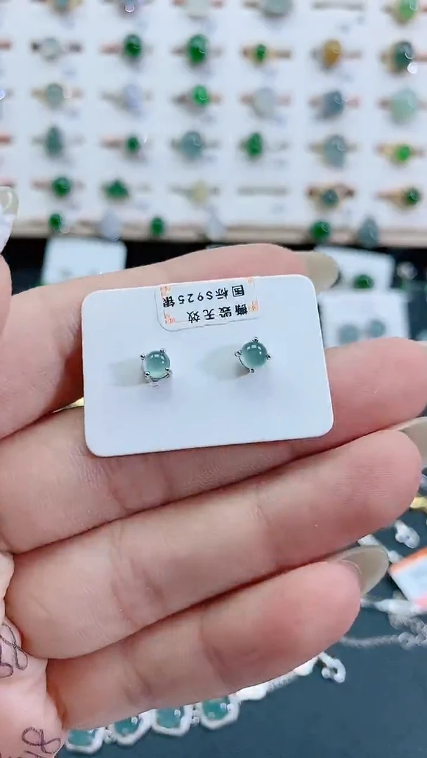 银S925镶嵌翡翠耳饰天然翡翠