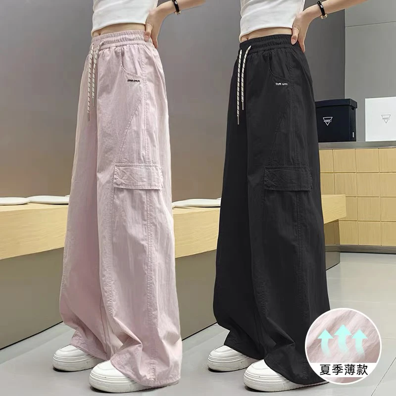 青少年夏季薄款宽松洋气工装裤2025新款女童运动裤轻薄透气防蚊裤