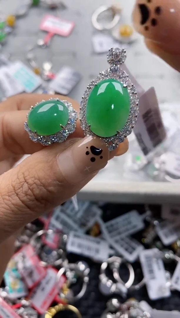 银S925镶嵌戒指翡翠5555  4