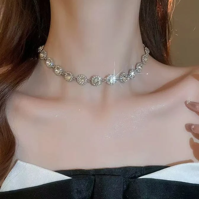 中古镶钻项链复古高级感锁骨链轻奢宫廷风颈链女L078