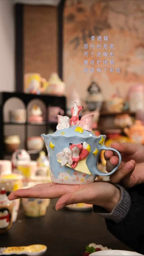 摆件陶爱***睛旺的可以陶瓷手工手绘设计师款