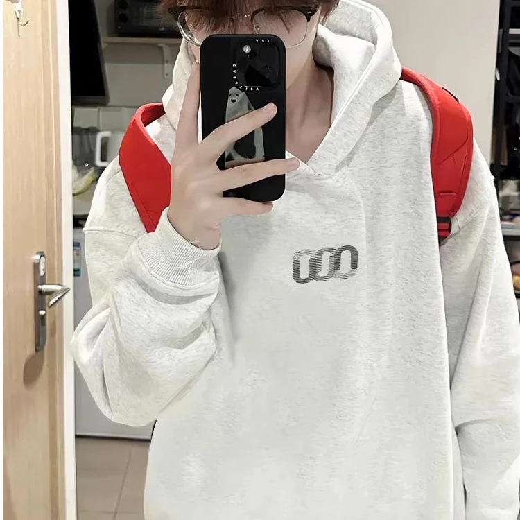 新款印花连帽加绒卫衣男秋冬美式复古vintage潮牌ins宽松休闲上衣