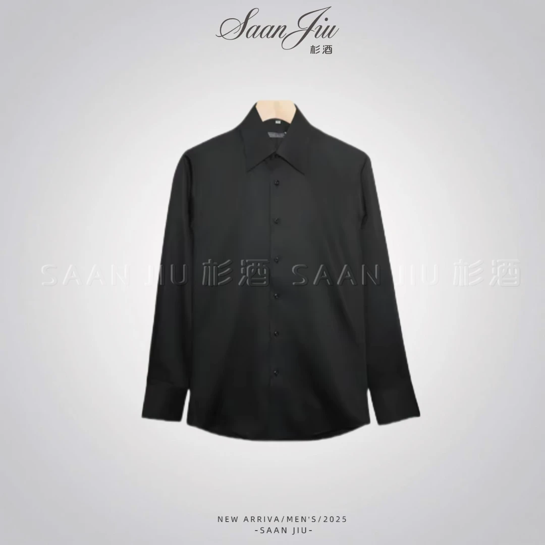 杉酒SJ25男士【高定英式大尖领】100%天然长绒棉修身衬衫高级感