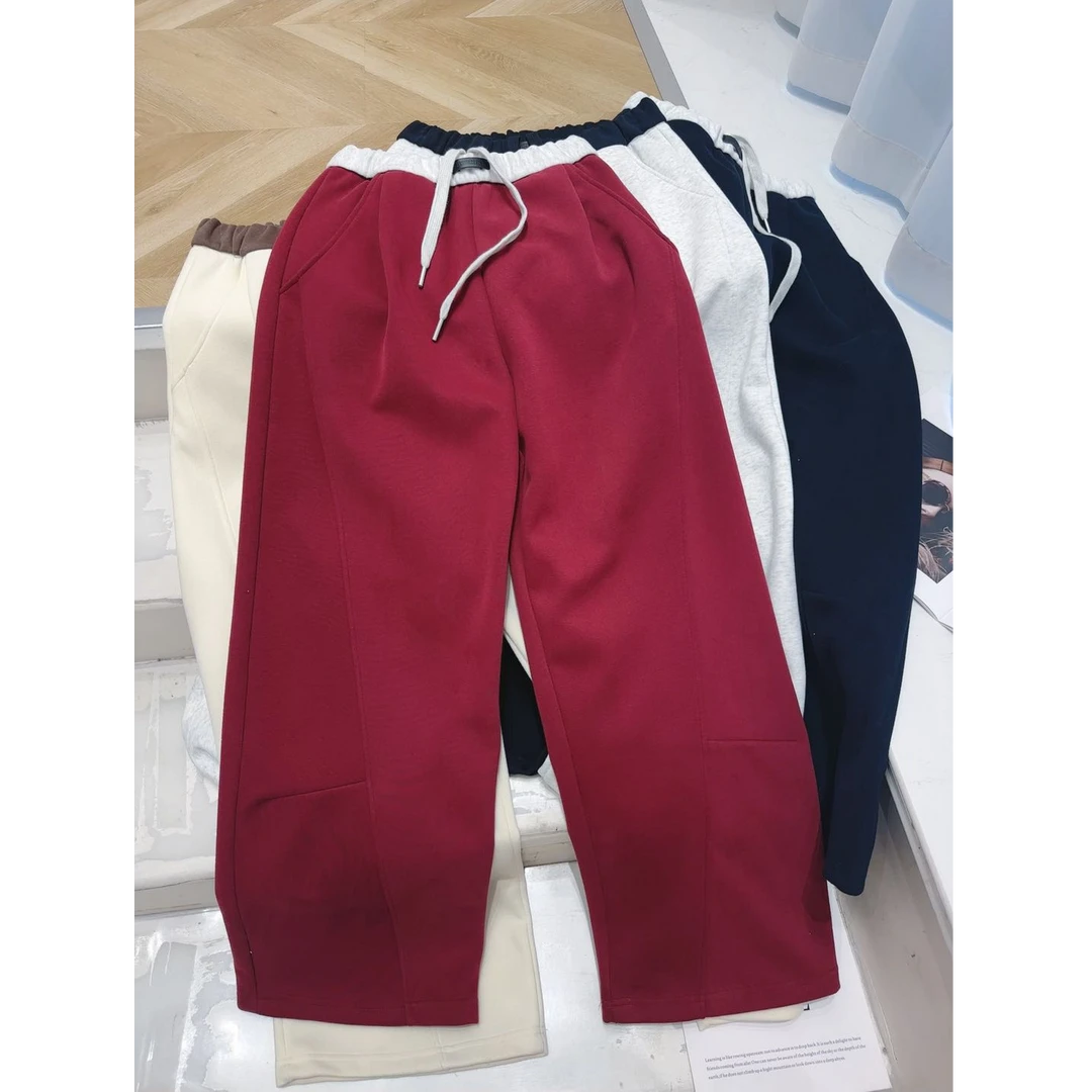 2025撞色显瘦拼腰卫裤洋气休闲装8629