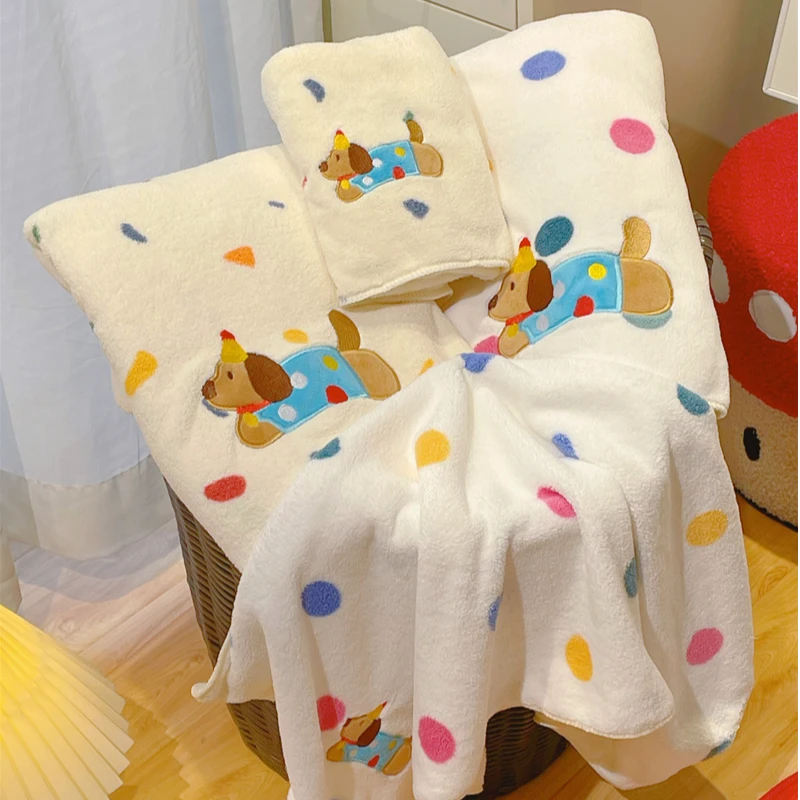 可爱珊瑚绒浴巾女学生宿舍加大加厚成人洗澡吸水速干浴帽毛巾套装