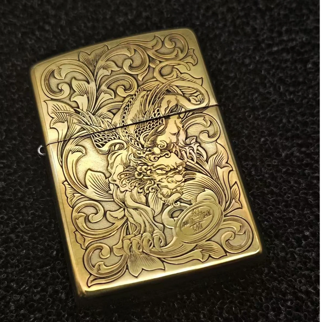 ZIPPO/之宝财色双收黄铜盔甲正品高档防风打火机-DY9912DK
