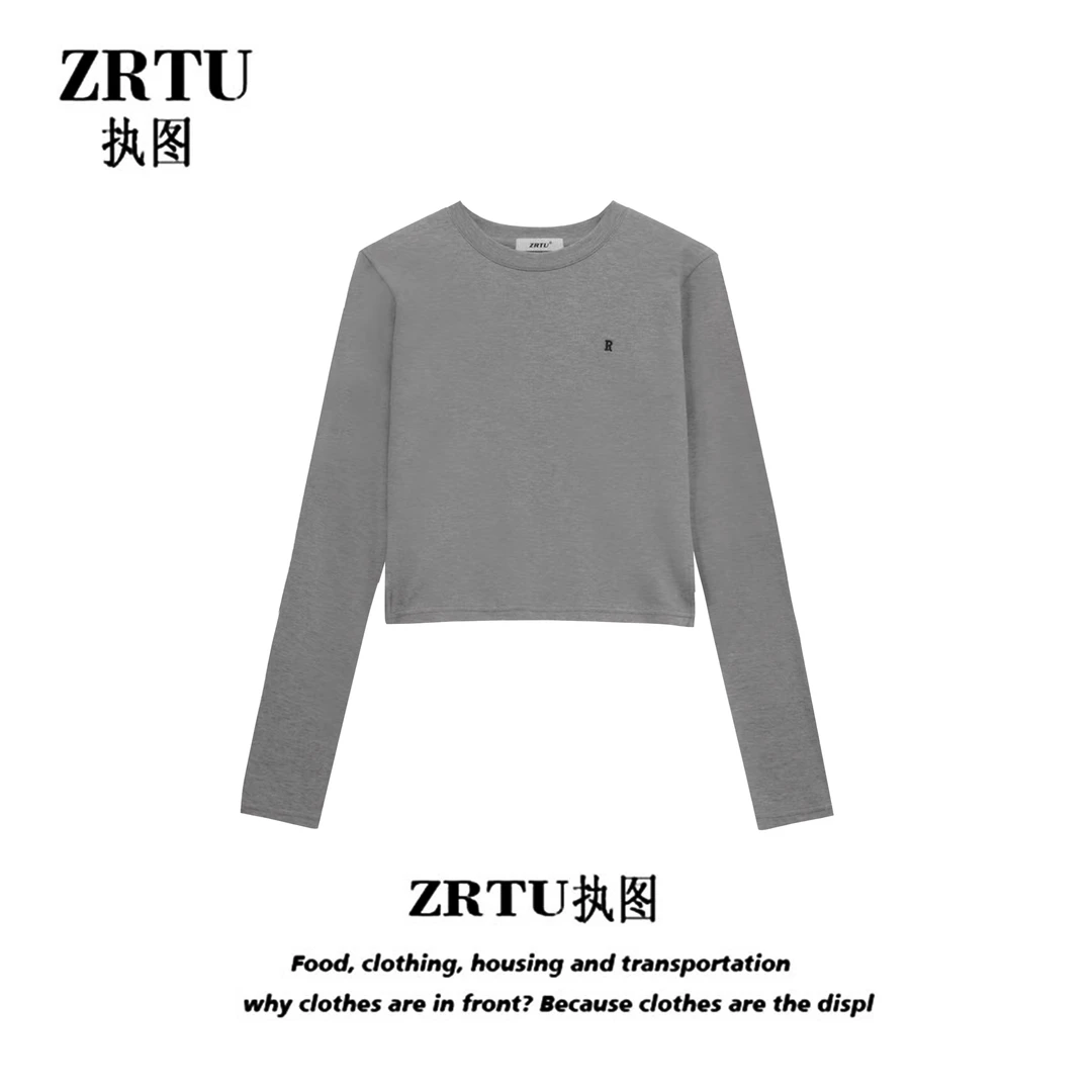 ZRTU执图新款圆领长袖休闲百搭显瘦T恤纯色上衣