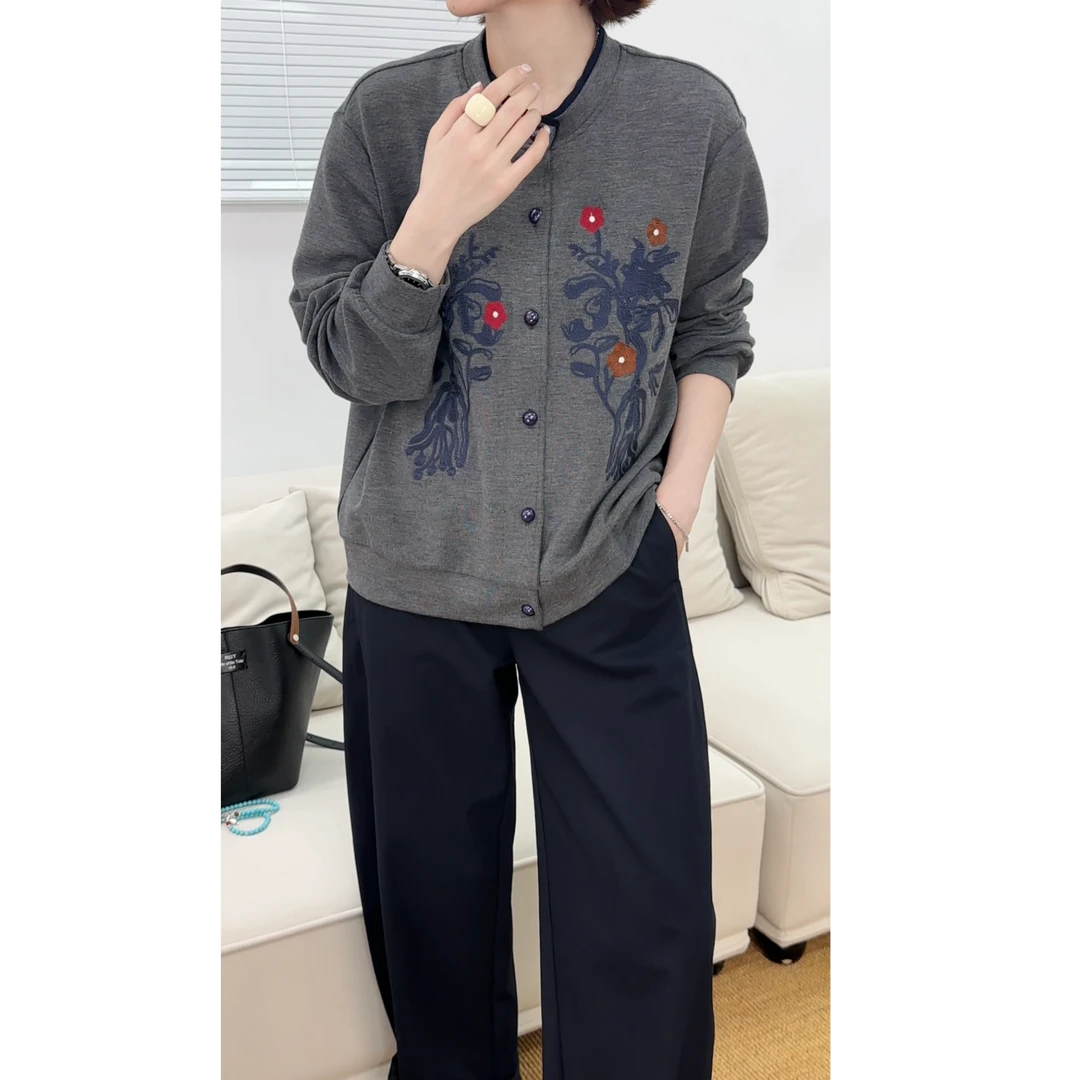 YYOUHAN 2025新款【花朵日记】极简刺绣花朵显瘦百搭开衫 2509C5653