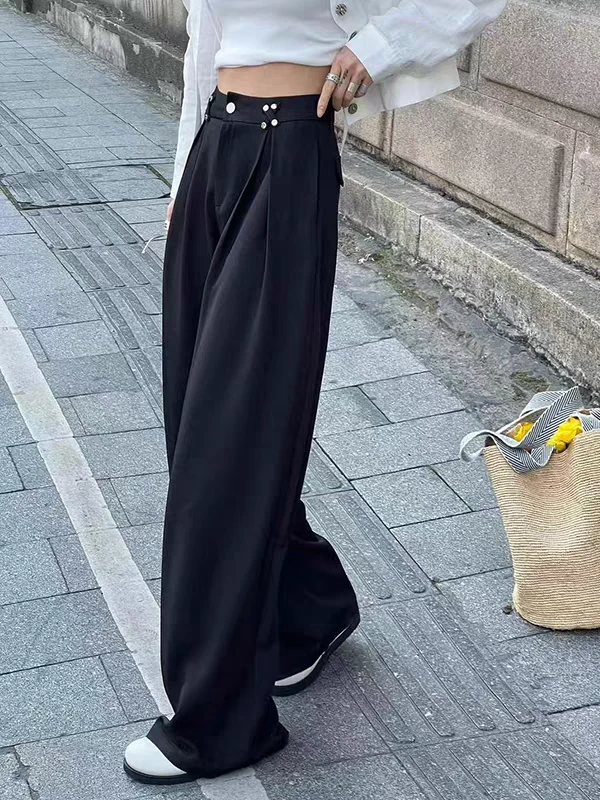 高腰显瘦垂感直筒西装阔腿裤时尚百搭休闲裤女