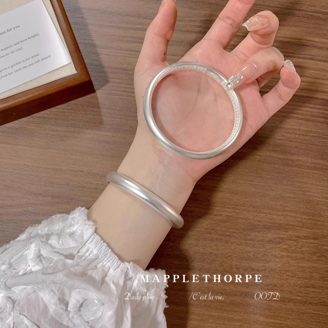 非遗泥鳅背内刻文字手镯女实心闭口百搭镯子