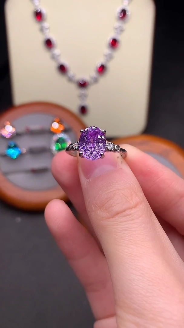 银S925镶嵌戒指紫色碧玺······