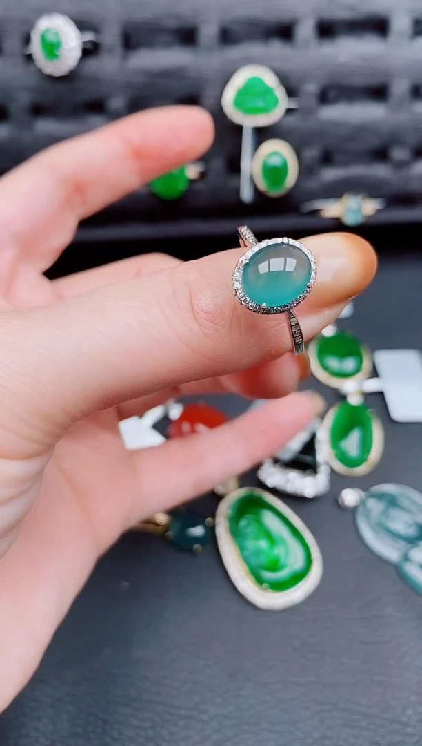 【闪购商品】翡翠戒指银S925镶嵌天然a货翡翠637