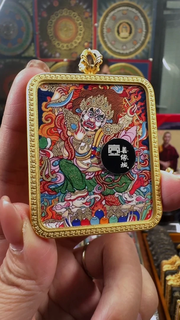 吊坠壹善缘城手绘唐卡白六臂铜壳双面