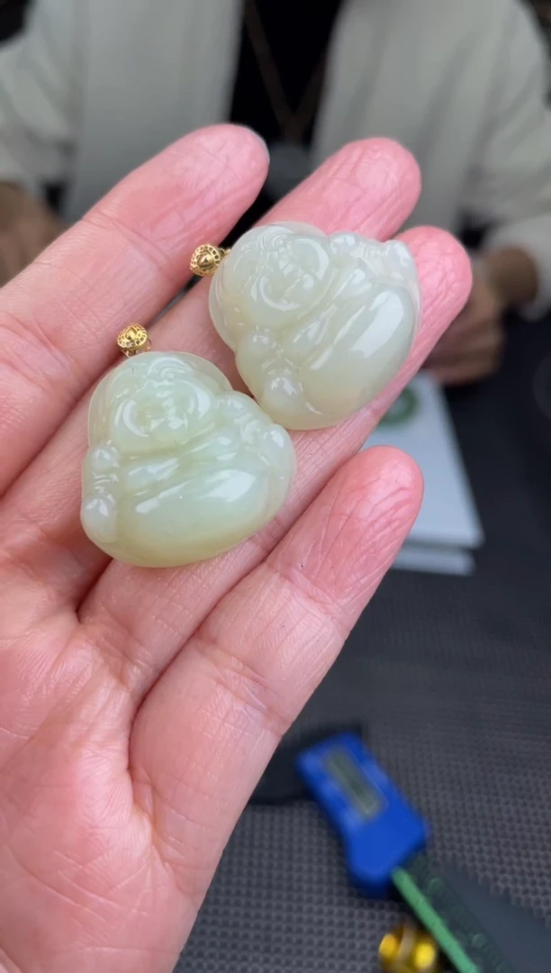 【闪购商品】定制和田玉18K金镶嵌天然和田玉多样性发其一