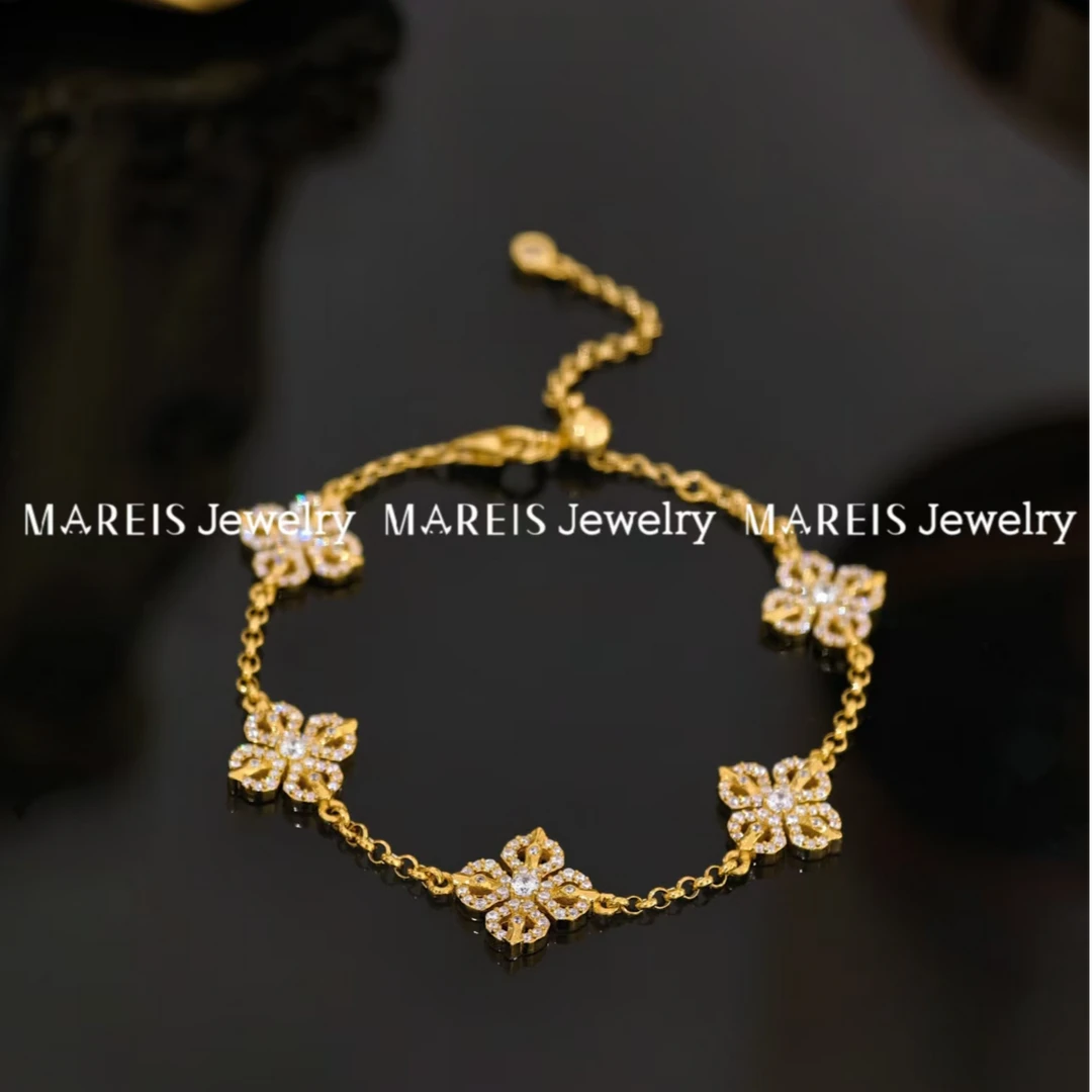 925银合成锆石手链 MAREIS s925银镀24k金色 金刚杵手链