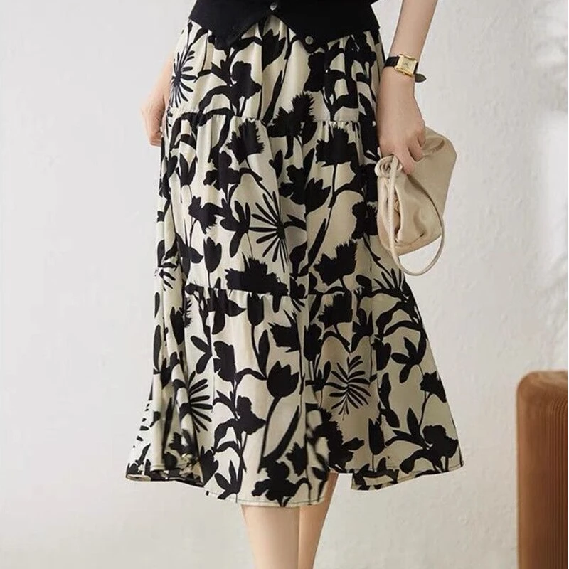 哥弟阿玛施正正品夏季时尚女装高腰气质休闲显瘦中长款印花半身裙