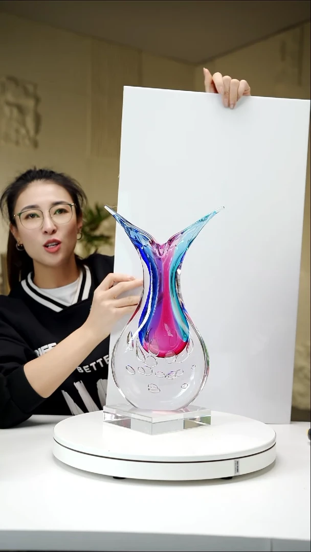 手工艺品琉璃金红蓝鱼尾瓶小号