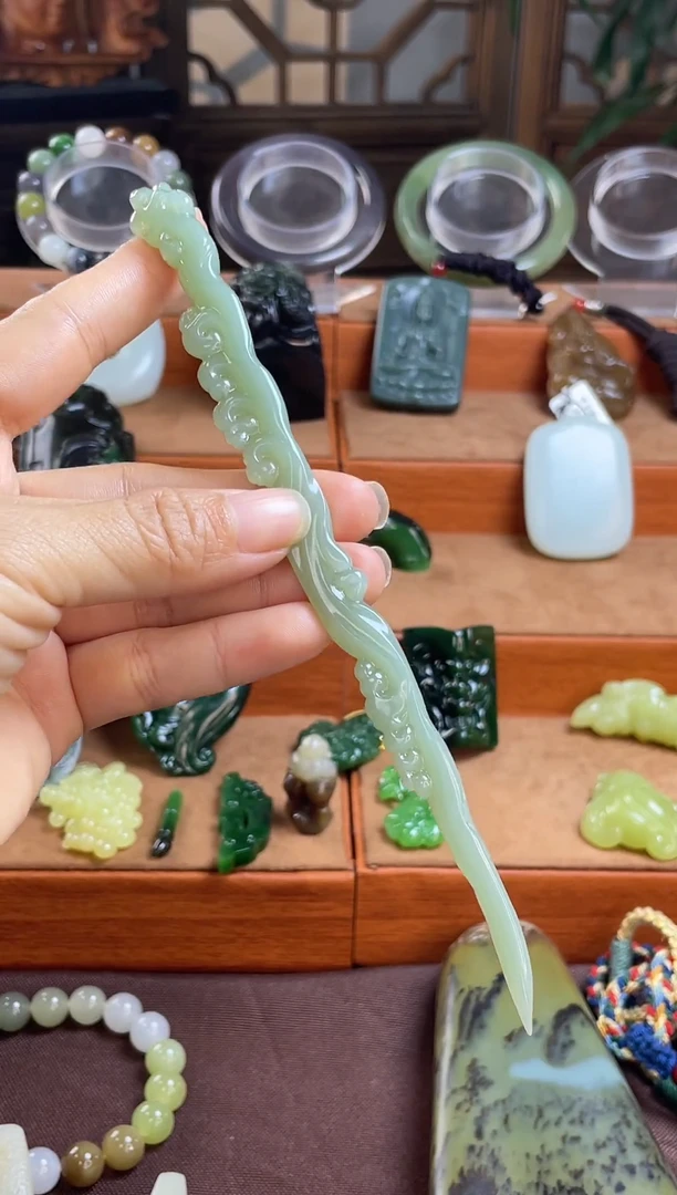 未镶嵌和田玉发簪碧玉簪子带证书
