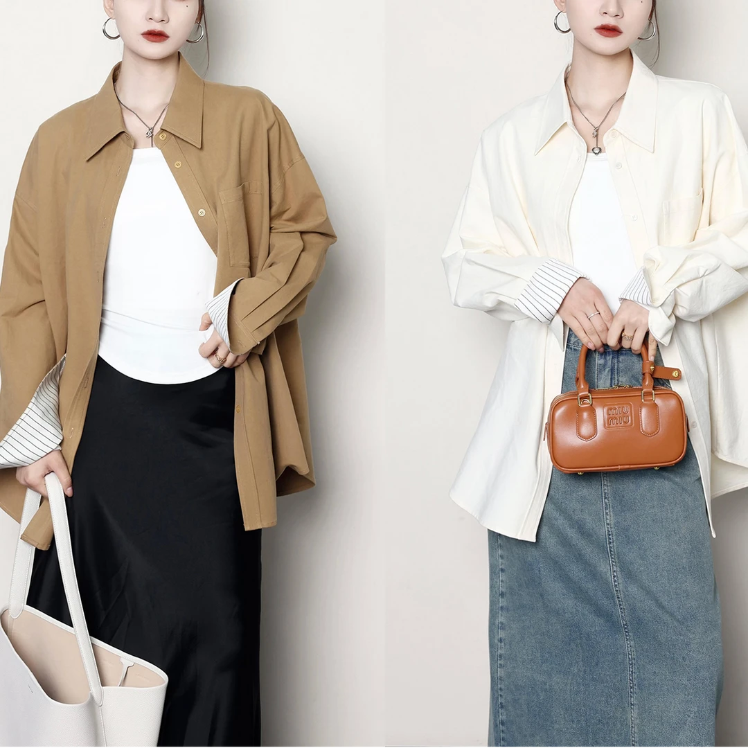 QC杨杨【秋物集】微胖大码女秋休闲显瘦条纹拼接衬衫外套ZY408K23