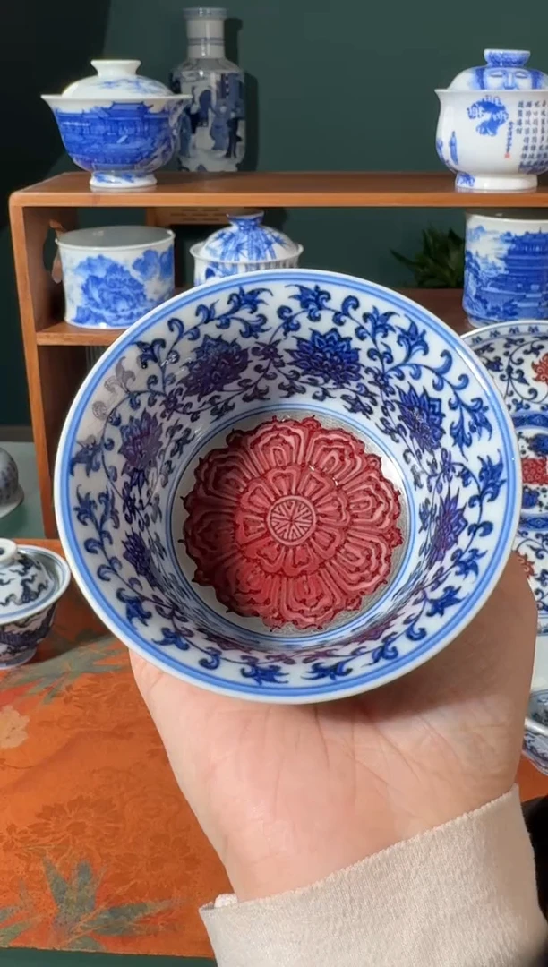 【闪购商品】杯永明尚玩内外缠枝莲马蹄杯