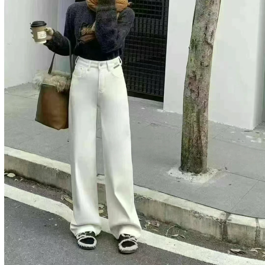 流光杏高腰显瘦加绒阔腿裤（2452）