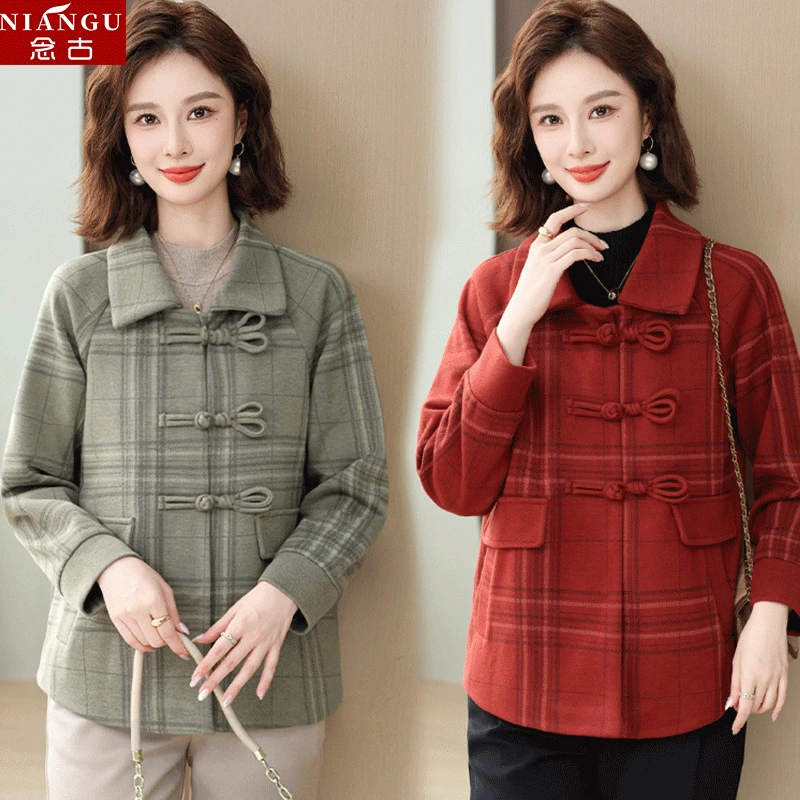 中年妈妈春装毛呢外套洋气2025新款中老年女装新中式时尚气质上衣