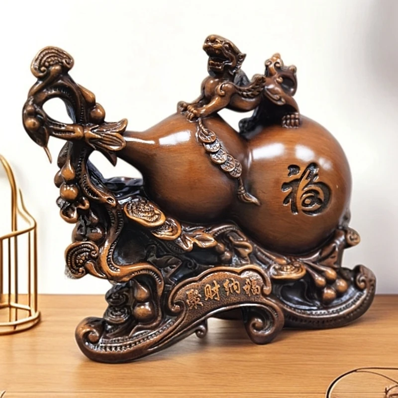 小葫芦招财高档工艺品摆件书桌玄关摆设装饰品中式前台创意15CM