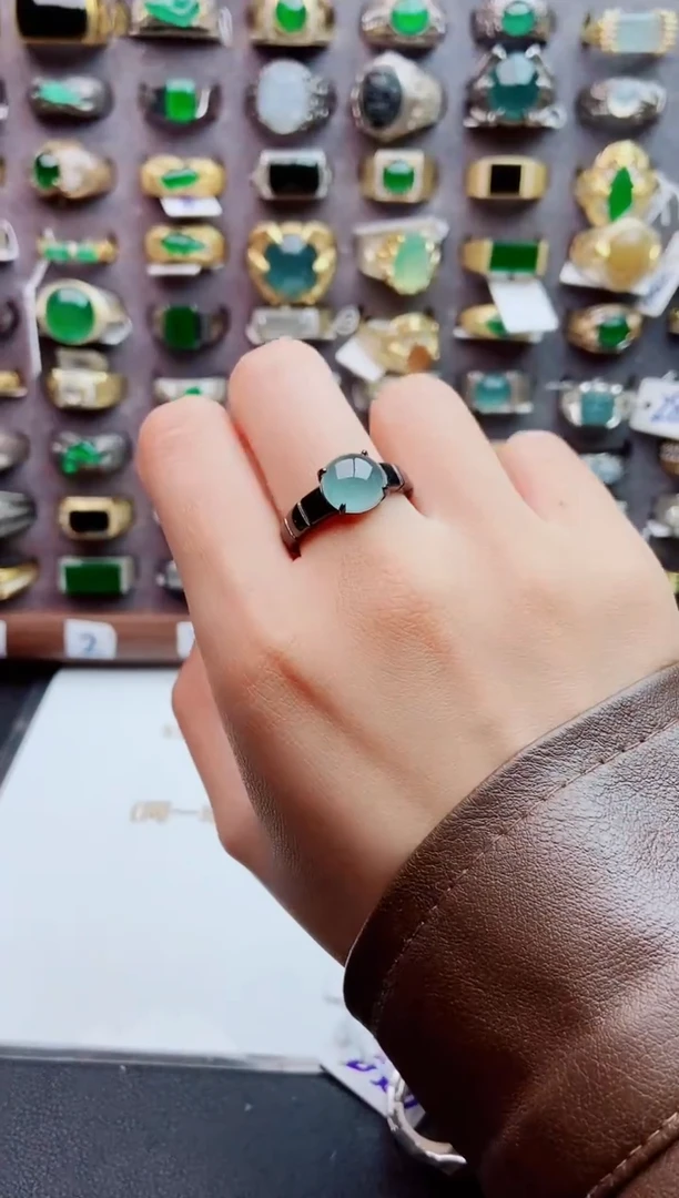 银S925镶嵌戒指翡翠天然翡翠男戒