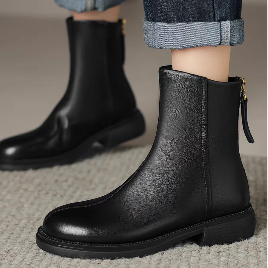 新款时尚百搭休闲秋冬粗跟短靴圆头厚底瘦瘦靴马丁靴888-3